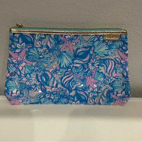 NWOT! Lilly Pulitzer PVC Jelly Pouch in Amalfi Blue Sound The Sirens - Picture 3 of 5